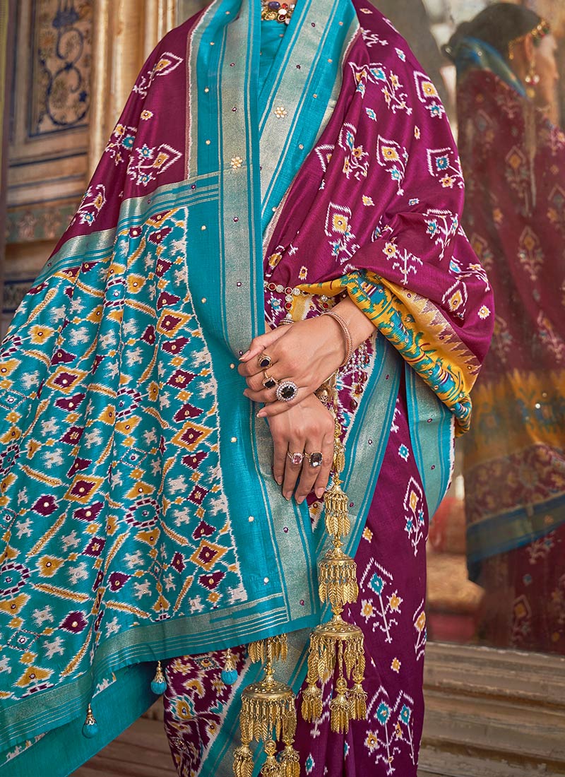Traditional Purple Viscose Dola Silk Patola Saree for Wedding