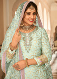 Sky Blue Georgette Embroidery Work Punjabi Palazzo Suit