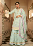 Sky Blue Georgette Embroidery Work Punjabi Palazzo Suit