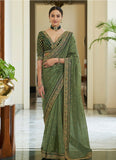 Perfect Green Color Wedding Embroidery Work Organza Saree