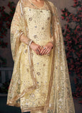 Designer Mono Net Embroidery Yellow Churidar Salwar Suit